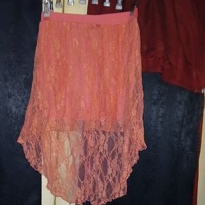 Elegant Lace High-Low Skirt - Coral